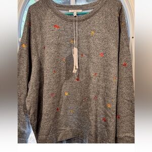 NWT Women 3X Gray Pullon Sweater Fun Emoji Graphics Lagenlook Casual Cottagecore